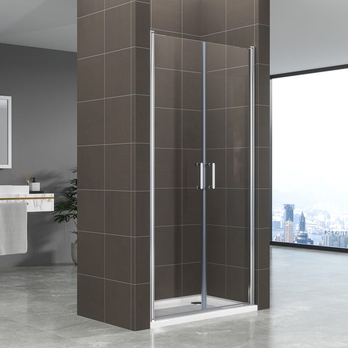 KIMI Porte de douche battante H 190 cm largeur réglable 73 à 76 cm verre 6 mm transparent