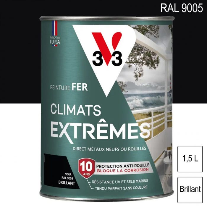 Peinture fer Climats Extrêmes RAL 9005 Noir foncé brillant 1,5L V33