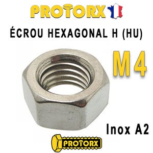 ÉCROU HEXAGONAL H (HU) : M4 x 30pcs | Acier Inoxydable A2 (Diam. Intérieur : 4mm | Diam. Extérieur : 7mm) Bricolage-Réparation Norme DIN934 NFE25514