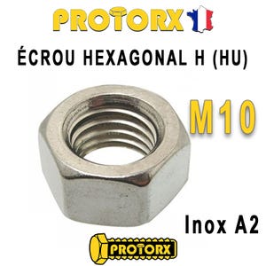 ÉCROU HEXAGONAL H (HU) : M10 x 5pcs | Acier Inoxydable A2 (Diam. Intérieur : 10mm | Diam. Extérieur : 17mm) Bricolage-Réparation Norme DIN934