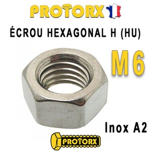 ÉCROU HEXAGONAL H (HU) : M6 x 50pcs | Acier Inoxydable A2 (Diam. Intérieur : 6mm | Diam. Extérieur : 10mm) Bricolage-Réparation Norme DIN934 NFE25514