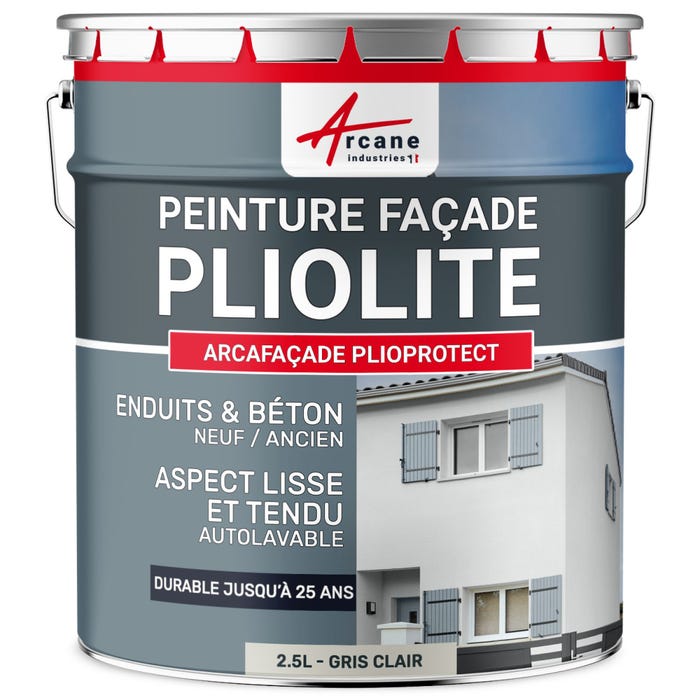 Peinture Façade Solvantée Pliolite - ARCAFACADE PLIOPROTECT - 2.5 L (+ ou - 20 m² en 1 couche) - Blanc Gris - RAL 9002 - ARCANE INDUSTRIES