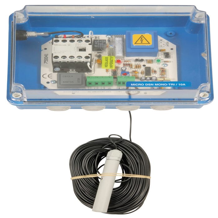 Coffret de gestion et de protection manque d'eau Bi-tension - Micro DSN Bi-Tension/10 A avec électrode + 40 m de câble