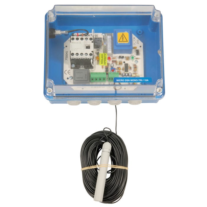 Coffret de gestion et de protection manque d'eau Bi-tension - Micro DSN Bi-Tension/10 A avec électrode + 40 m de câble
