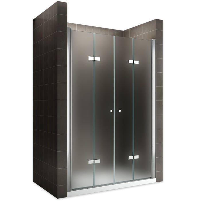 EMMY Porte de douche pliante pivotante H 195 cm largeur réglable 144 à 148 cm verre opaque