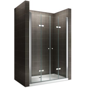 EMMY Porte de douche pliante pivotante H 185 cm largeur réglable 104 à 108 cm verre transparent