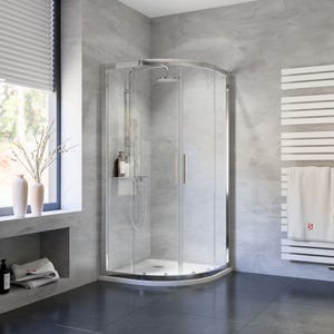 Schulte paroi de douche acces d'angle arrondi 80 x 80 x 185 cm avec portes de douche coulissantes,verre 6 mm, 1/4 cercle, Impériale