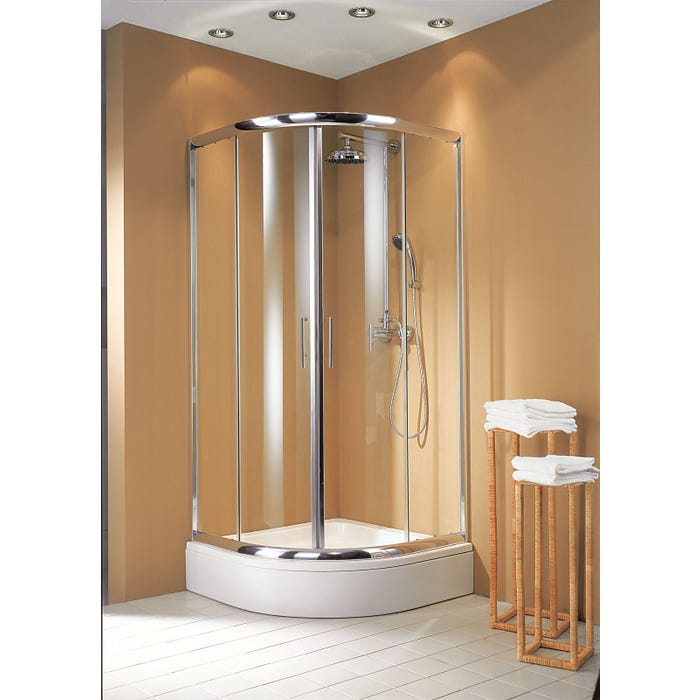 Schulte paroi de douche acces d'angle arrondi 90 x 90 x 185 cm avec portes de douche coulissantes,verre 6 mm, 1/4 cercle, Impériale