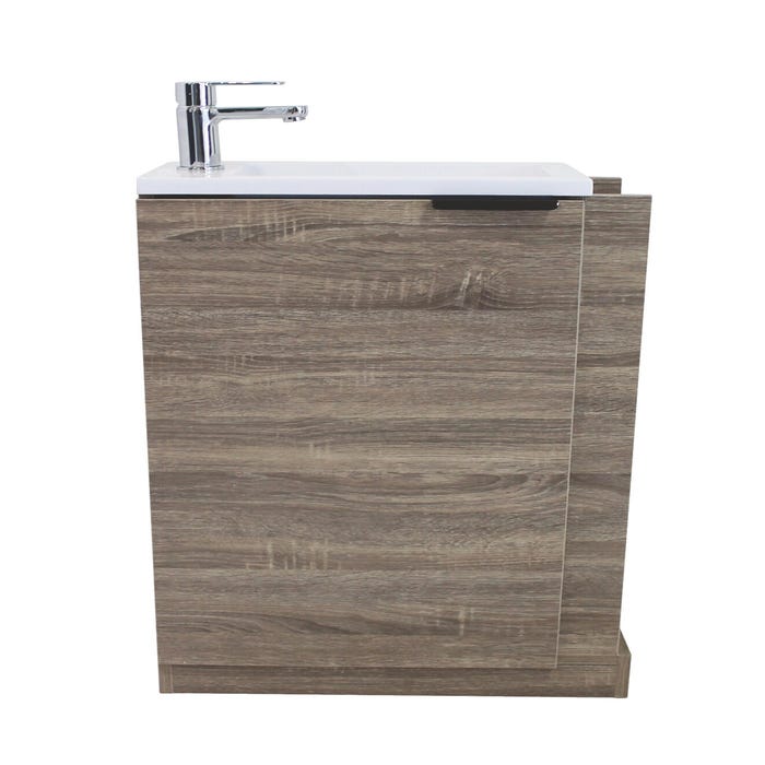 Ondée - Meuble lave-mains à poser 57 cm texture bois une porte avec étagères de rangement - WOODY Ayor