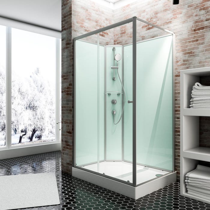 Schulte cabine de douche intégrale complète avec porte coulissante, 160 x 90 cm, verre 5 mm, paroi latérale à droite, ouverture vers la gauche, Ibiza