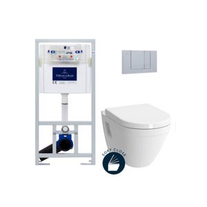 Villeroy & Boch Pack WC bâti-support + WC suspendu Vitra S50 + Abattant softclose + Plaque chrome (ViConnectS50-3)
