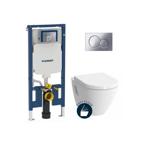 Geberit Pack WC bâti-support UP720 extra-plat + WC suspendu Vitra S50 + Abattant softclose + Plaque chrome (SLIM-S50-N)
