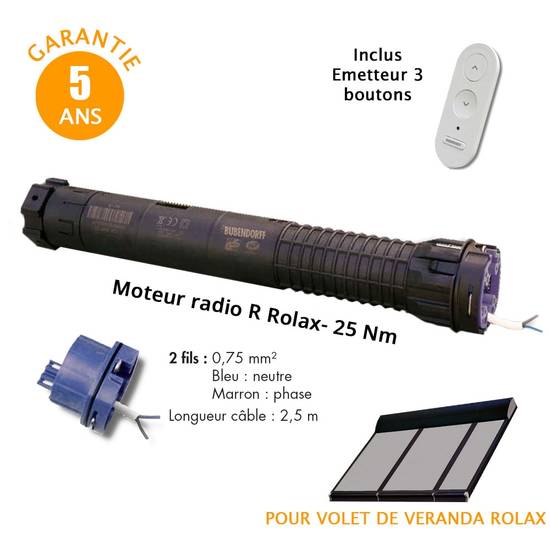Moteur radio ROLAX R - 25 Nm droit+ télécommande Bubendorff