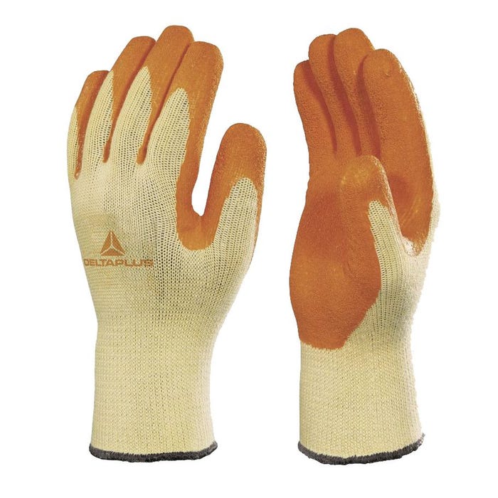Gant tricoté en polycoton enduit latex jaune/orange T10 - DELTA PLUS - VE730OR10