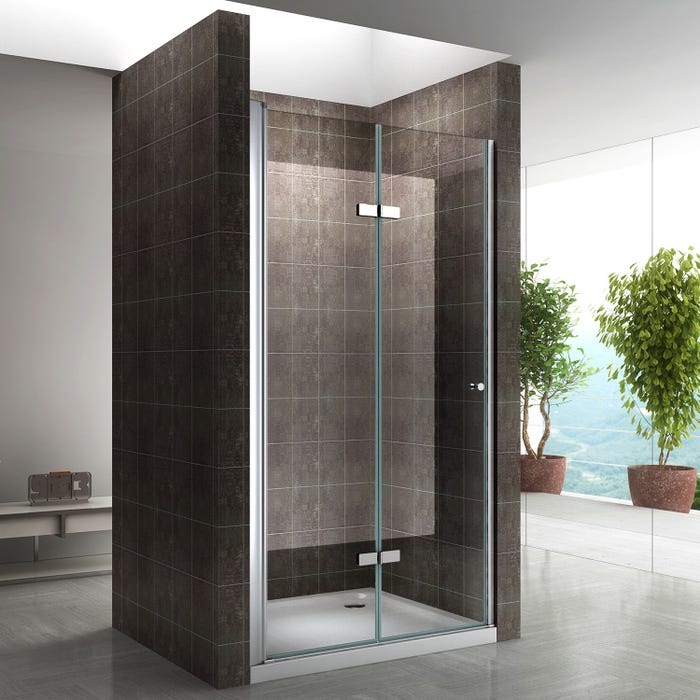MONA Porte de douche pliante H 195 cm largeur réglable de 92 à 96 cm verre transparent