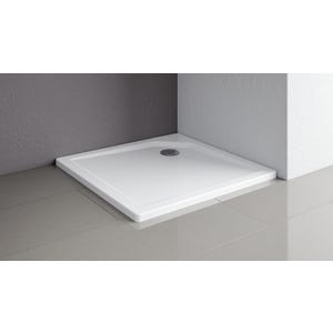 Schulte receveur de douche acrylique, 100 x 100 x 3,5 cm, effet blanc, carré, extra plat, à poser ou à encastrer, avec pieds, bac à douche