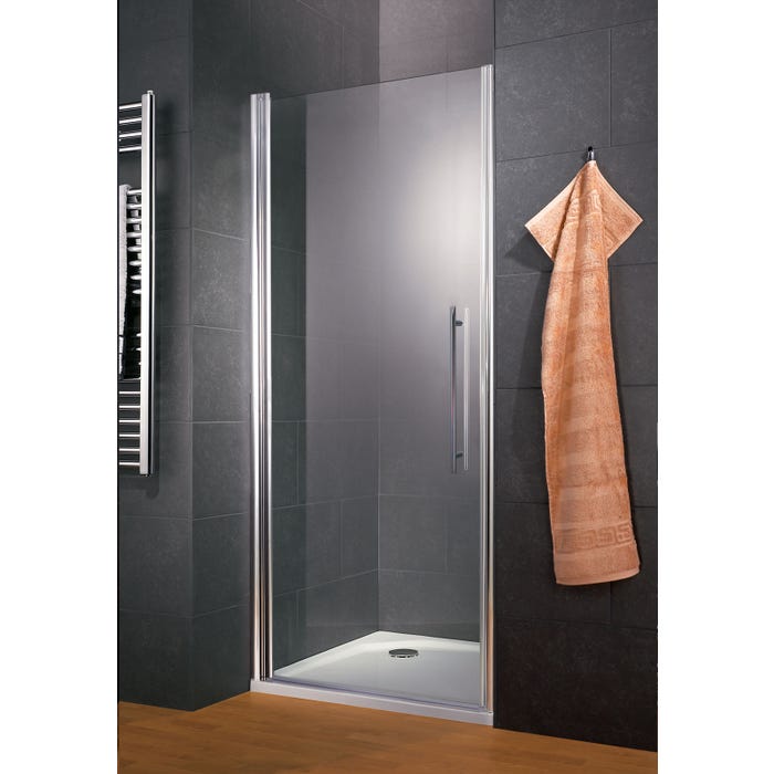 Schulte porte de douche pivotante, 90 x 192 cm, verre 5 mm transparent anticalcaire, style industriel, profilé aspect chromé