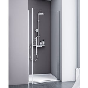 Schulte porte de douche pivotante, 80 x 192 cm, verre 5 mm transparent anticalcaire, style industriel, profilé aspect chromé