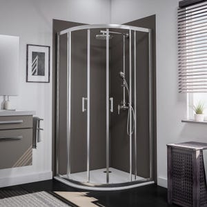 Schulte paroi de douche acces d'angle arrondi, 90 x 90 x 190 cm avec portes de douche coulissantes, 5 mm, verre transparent, aspect chromé, Sunny