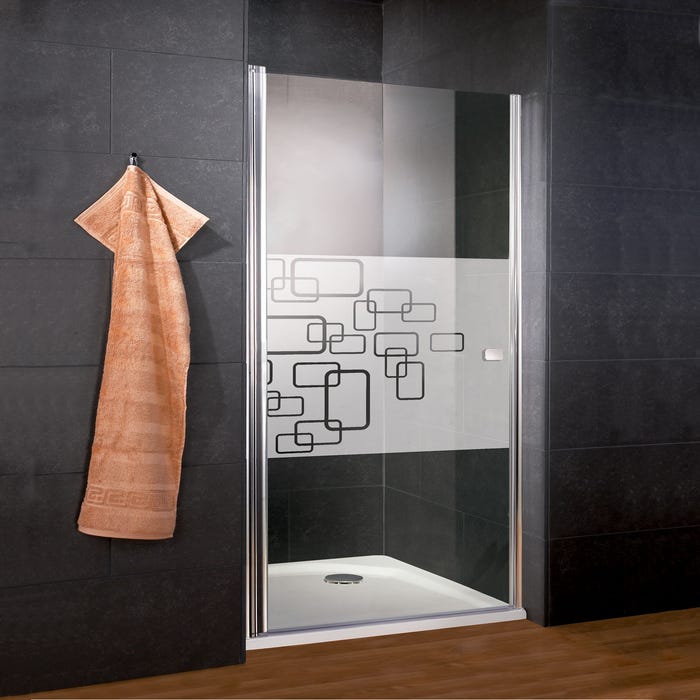 Schulte porte de douche pivotante, 80 x 192 cm, verre 5 mm anticalcaire, sérigraphie Softcube, style industriel, profilé aspect chromé