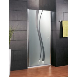 Schulte porte de douche pivotante, 90 x 192 cm, verre 5 mm anticalcaire, sérigraphie Liane, style industriel, profilé aspect chromé
