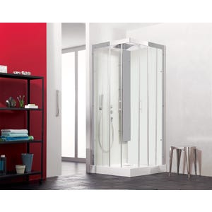 Cabine de douche complète HORIZON receveur de douche 90x90 hauteur 12,5 cm douche hydromassante finition Acier