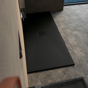 Receveur de douche découplable super plat KINEMOON seulement 2,6 cm d'épaiss., bonde et grille de type 1 (motif abstrait) inclus, noir 180x80