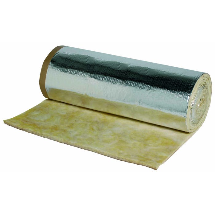 Rouleau isolant mineral épaisseur 25 mm - ALDES - 11091743 Feutre de laine de roche protégé par un film aluminium armé pare-vapeur 1200 cm X115 cm