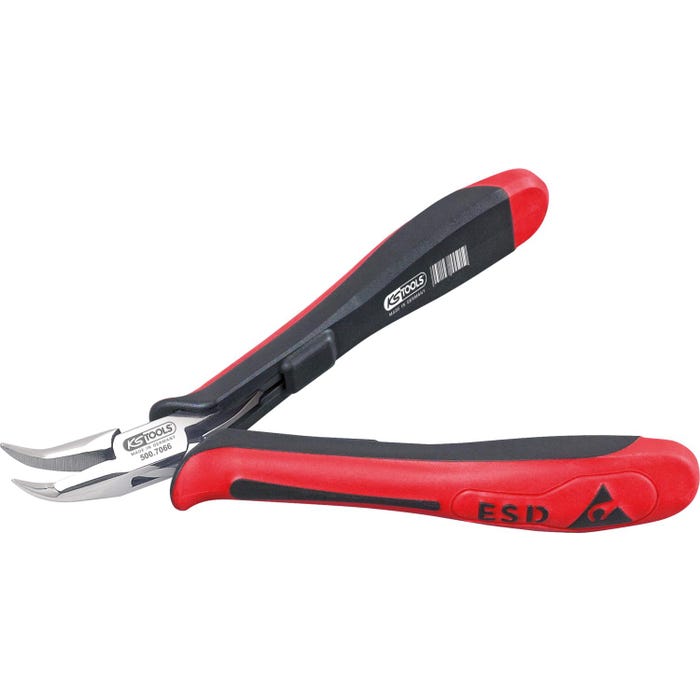 KS TOOLS Pince pointue ESD-courbée-avec taille, 130 mm