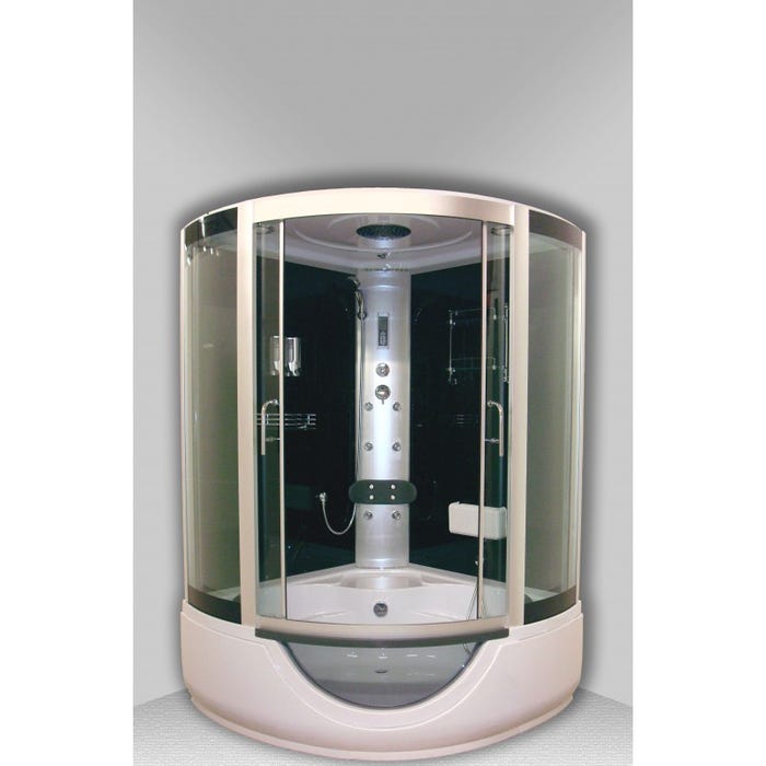Ondée - Cabine bain-douche 1/4 de cercle porte coulissante transparente hydromassante 136x136 cm fonction Pédiluve - FARO Ayor