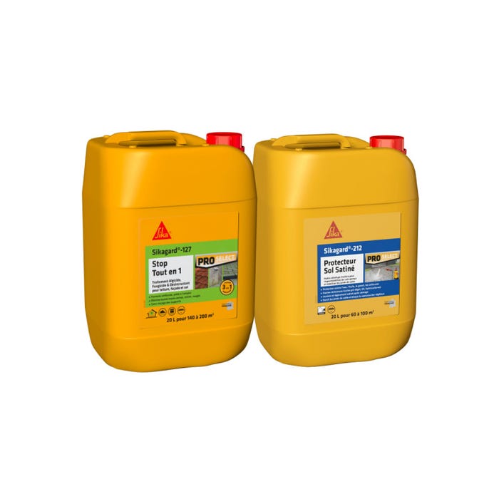 Pack Nettoyage et Protection Sol SIKA - Sikagard-127 Stop 20L - Sikagard-212 Protecteur Sol Satine 20L