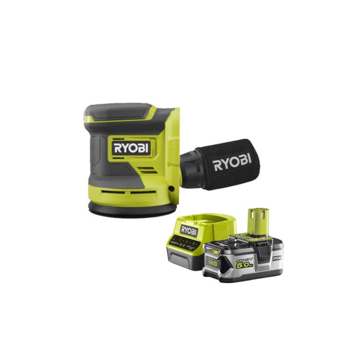 Pack RYOBI Ponceuse excentrique 18V One+ RROS18-0 - 1 Batterie 5.0Ah - 1 Chargeur rapide RC18120-150