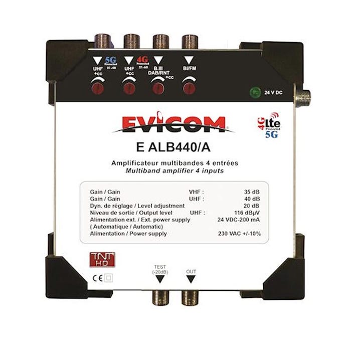 evicom ealb440/a | evicom ealb440/a - centrale multibandes 4 entrées : b.i/ii / b.iii / uhf1 21-60 / uhf2 21-48