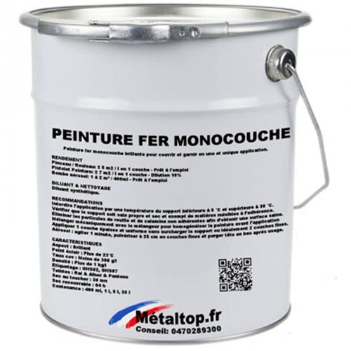 Peinture Fer Monocouche - Metaltop - Bleu azur - RAL 5009 - Pot 25L