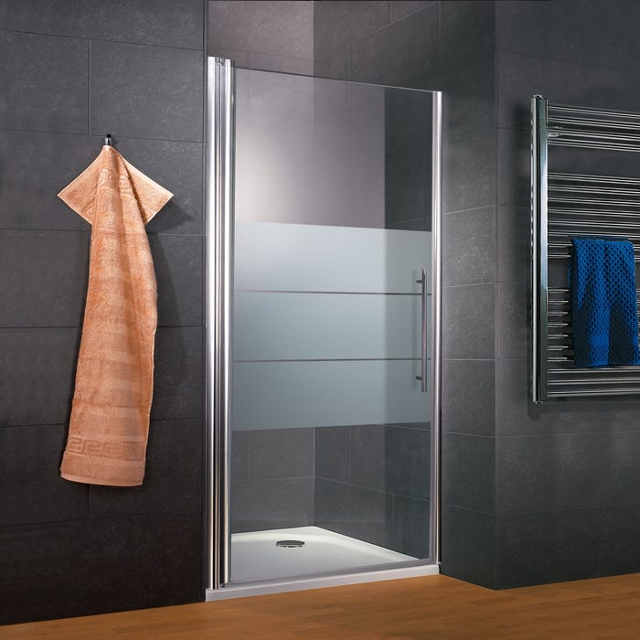 Schulte porte de douche pivotante, 80 x 192 cm, verre 5mm anticalcaire, sérigraphie dépoli light, style industriel, profilé aspect chromé