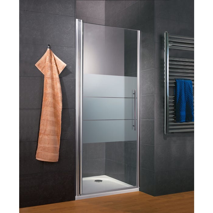 Schulte porte de douche pivotante, 80 x 192 cm, verre 5mm anticalcaire, sérigraphie dépoli light, style industriel, profilé aspect chromé