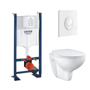Grohe Pack WC suspendu sans bride Bau Ceramic avec abattant, bâti support WC Grohe Rapid SL Project et plaque de commande blanc Start