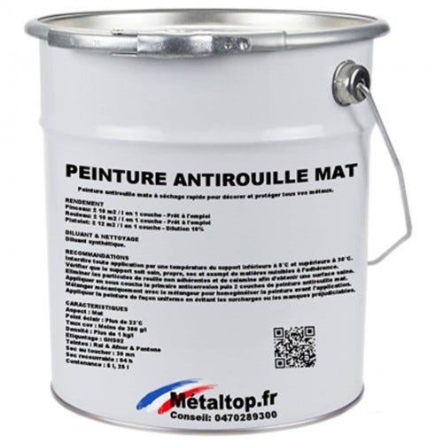 Peinture Antirouille Mat - Metaltop - Gris mousse - RAL 7003 - Pot 5L
