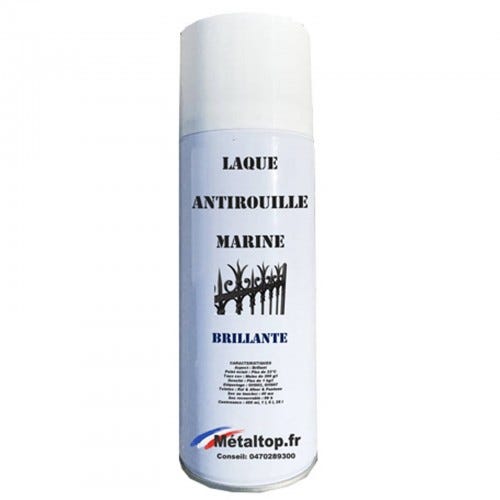 Laque Antirouille Marine - Metaltop - Blanc de sécurité - RAL 9003 - Bombe 400mL