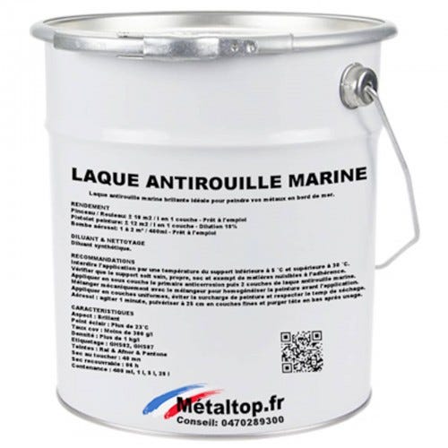 Laque Antirouille Marine - Metaltop - Bleu azur - RAL 5009 - Pot 1L