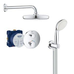 Grohe Grohtherm Set de douche encastré avec mitigeur thermostatique, douche de tête 210mm et douchette 2 jets, Chrome (34727000-NEW)