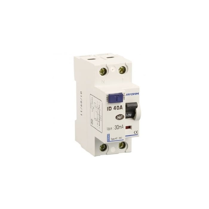Interrupteur différentiel 1P+N 30mA connexion haut/bas Classe A 40A - 2 modules