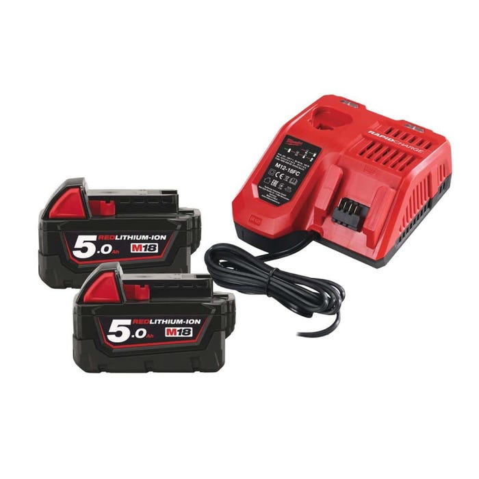 Pack NRJ Milwaukee 18V 5.0Ah 2 batteries 18V 5.0Ah 1 chargeur M12-18FC - 1 batterie M12 2.0Ah OFFERTE 4933459217