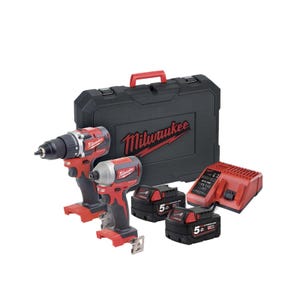 Pack 2 outils Perceuse + Visseuse MILWAUKEE M18 CBLPP2B-502C Compact Brushless Powerpack