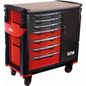 Servante extra large XXL 7 tiroirs SAM OUTILLAGE avec armoire et plateau bois - 417-BXE