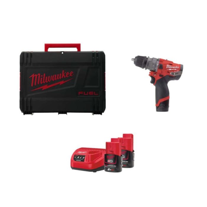Perceuse à percussion MILWAUKEE FUEL M12 FPDXKIT-202X - 2 batteries 12V 2.0 Ah 1 chargeur 4933464138