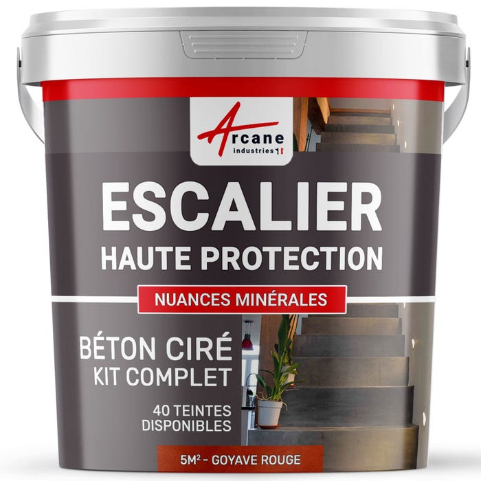 Béton Ciré Escalier - Complet Primaire Et Vernis De Finition - En Neuf Ou Rénovation Goyave Rouge - 5 M² (en 2 Couches)