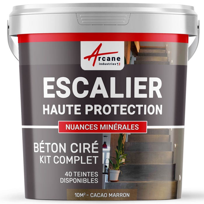 Béton Ciré Escalier - Complet Primaire Et Vernis De Finition - En Neuf Ou Rénovation Cacao Marron - 10 M² (en 2 Couches)