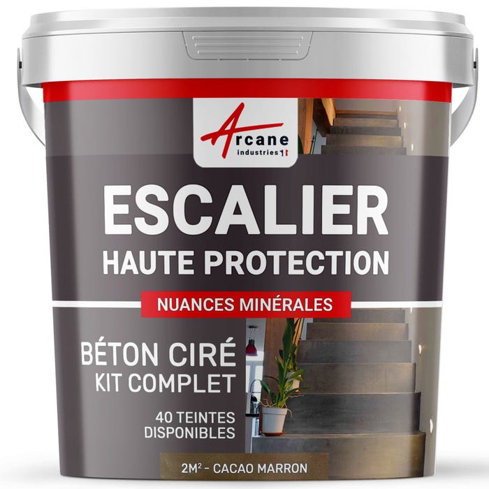 Béton Ciré Escalier - Complet primaire et vernis de finition - En neuf ou rénovation Cacao Marron - 2 m² (en 2 couches)ARCANE INDUSTRIES