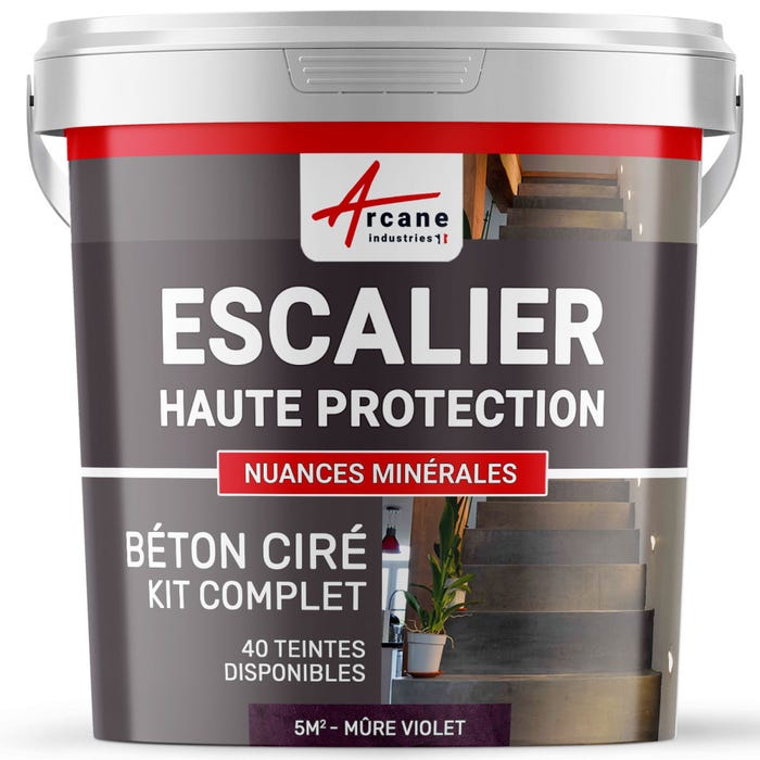 Béton Ciré Escalier - Complet Primaire Et Vernis De Finition - En Neuf Ou Rénovation Mure Violet - 5 M² (en 2 Couches)